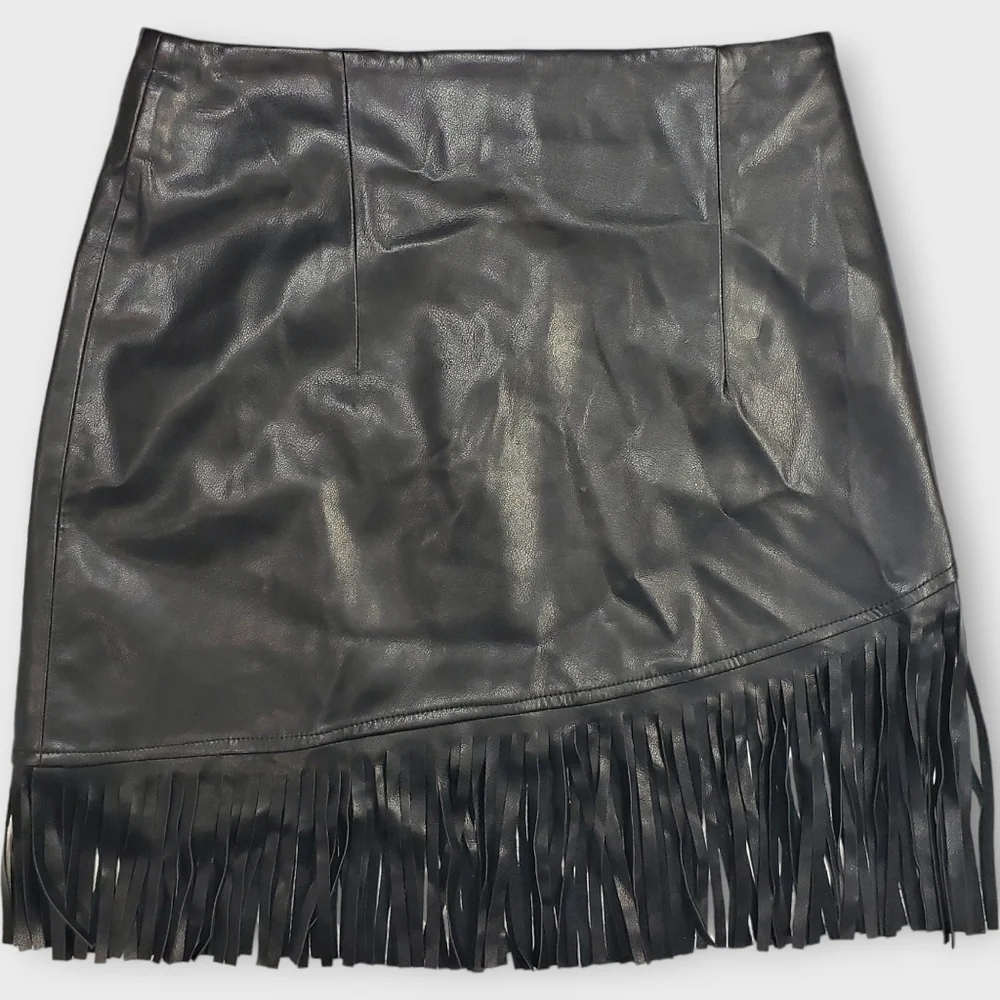 Bagatelle Faux Leather Fringe Mini Skirt Small - Picture 2 of 8